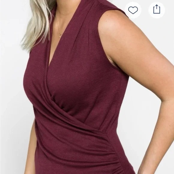 41 Hawthorn Tops - 41 Hawthorn Benni Wrap Front Ruche Knit Tank Top Shirt - Wine Burgundy - Small